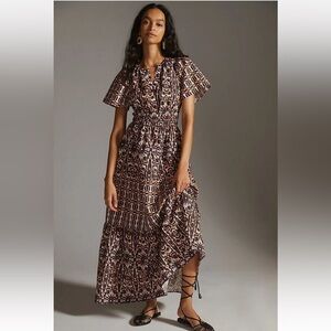 Anthropologie Somerset Maxi Dress Blue Orange Abstract Print Size Medium